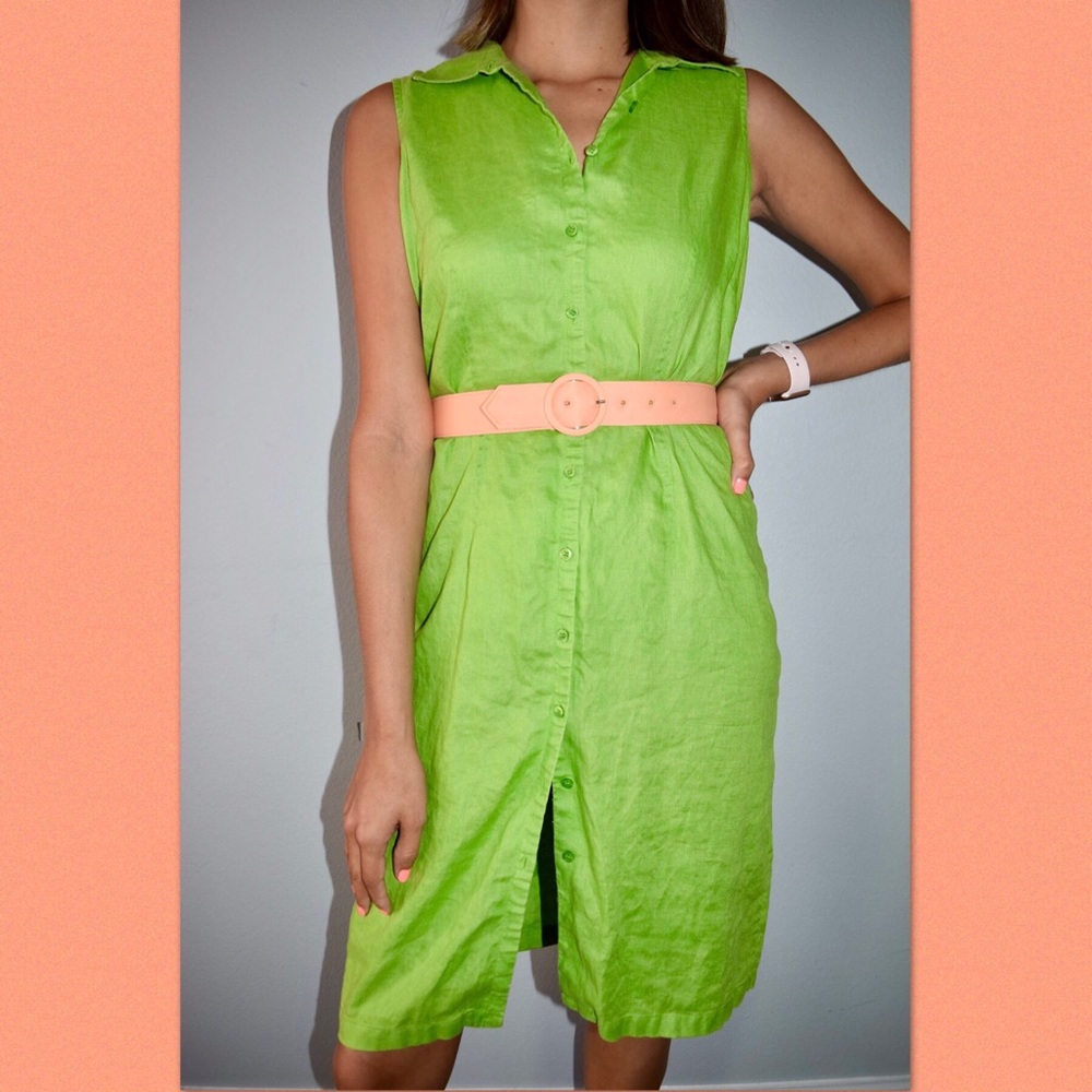 90’s button front linen dress